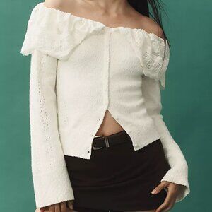 Anthropologie Maeve - Lace-Collar Cardigan Sweater